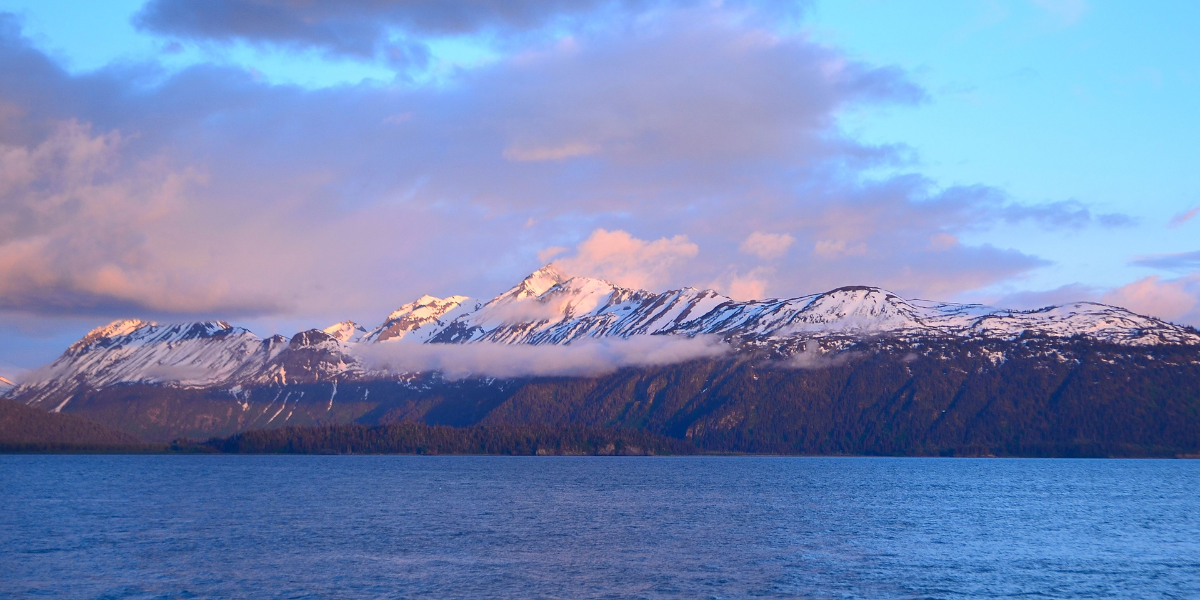 Sunset over the mountains on the Alaska Coast